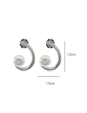 Aretes Mayfer Joyería de plata P 925 con acabado baño rodio perla