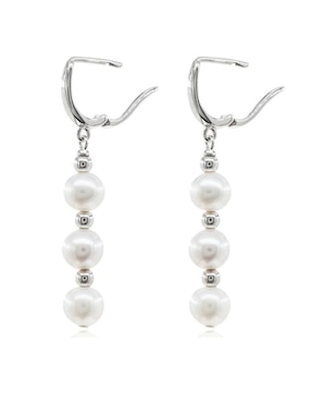 Aretes de barra Mayfer Joyería de plata P 925 con acabado baño rodio perla