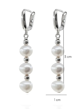 Aretes de barra Mayfer Joyería de plata P 925 con acabado baño rodio perla