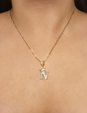 Collar con dije de letra n Moon Letras de oro laminado 10 K
