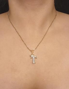Collar con dije de letra t Moon Letras de oro laminado 10 K