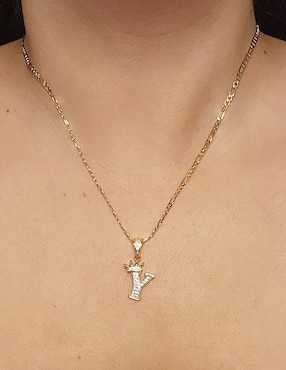 Collar con dije de letra y Moon Letras de oro laminado 10 K