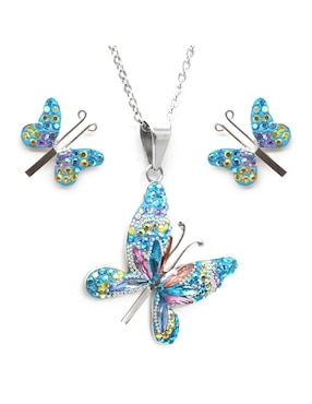 Set De Collar Y Aretes Zvezda Mariposa De Plata P925 Cristal