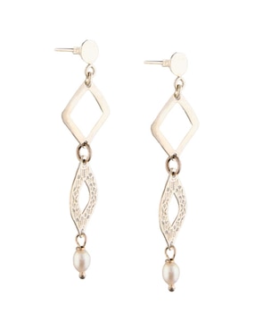 Aretes de rombo Mauricio Serrano Jewelry Filigrana de plata P 925 con acabado brillante perla