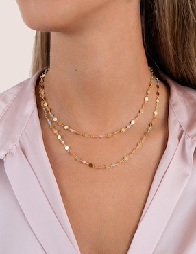 Collar Singularu Long Crystals Sun de baño de oro 18 K