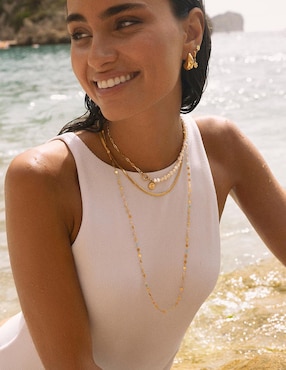 Collar Singularu Long Crystals Sun de baño de oro 18 K
