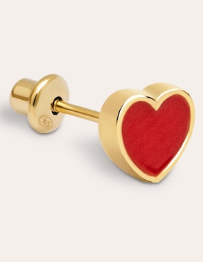 Broqueles de corazón Singularu Heart Red de plata P 925 con acabado baño de oro