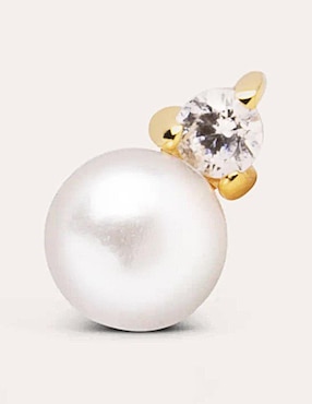 Aretes huggies Singularu de plata con acabado Baño de oro 18 K Perla