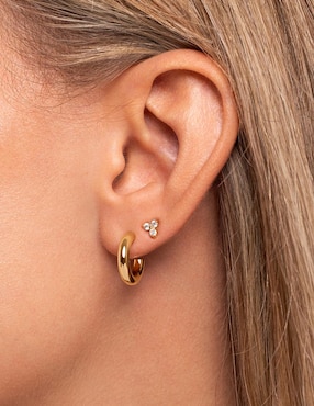Aretes cortos de trébol Singularu de plata P925 con acabado baño de oro circonita