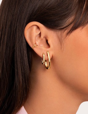 Aretes cortos media luna Singularu Aro Aby 18 k con acabado baño de oro