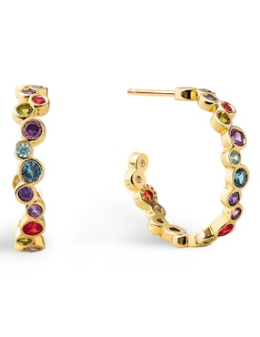 Aretes cortos de media luna Singularu Bubbles 18 k con acabado baño de oro circonita