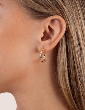 Aretes cortos de media luna Singularu Bubbles 18 k con acabado baño de oro circonita
