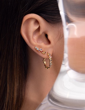 Aretes cortos de media luna Singularu Bubbles 18 k con acabado baño de oro circonita