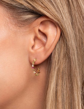 Aretes cortos de media luna Singularu Estellar de plata 18 k con acabado baño de oro circonita