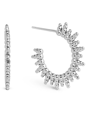 Aretes de aro Singularu Pebbles Sun con acabado baño rodio