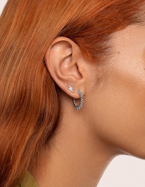 Aretes de aro Singularu Pebbles Sun con acabado baño rodio