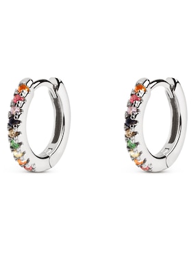 Aretes cortos Singularu Colors de plata con acabado baño rodio circonita