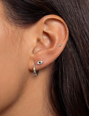Aretes cortos Singularu Colors de plata con acabado baño rodio circonita
