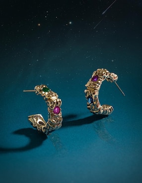 Aretes cortos circulares Singularu Sand Colors baño de oro 18 k circonita