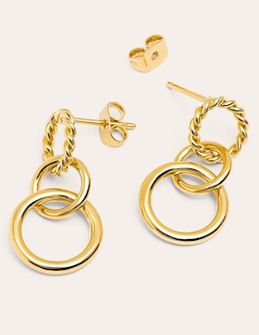 Aretes cortos circulares Singularu Circles Twist 18 K con acabado baño de oro.