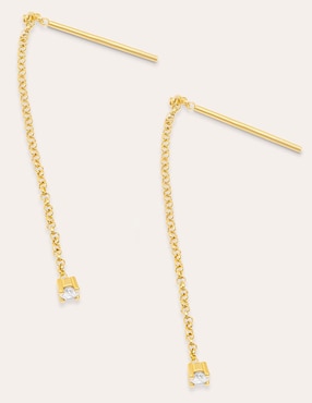 Aretes largos Singularu Falling Spark con acabado Baño de oro 18 K circonita