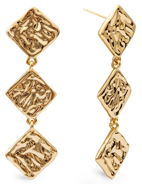Aretes largos de rombos Singularu con acabado de oro 18 K