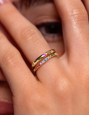 Anillo Singularu Cleo Colors de plata 18 k circonita con acabado baño de oro
