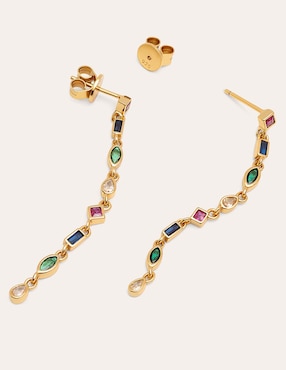 Aretes largos Singularu Cascade de plata 18 k con acabado baño de oro ciconita
