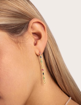 Aretes largos Singularu Cascade de plata 18 k con acabado baño de oro ciconita