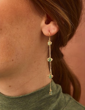 Aretes largos de luciérnaga Apodemia Firefly baño de oro 18 k jade
