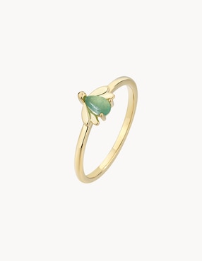 Anillo con gema de luciérnaga Apodemia Firefly jade con acabado baño de oro