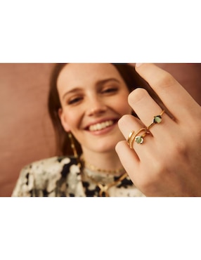 Anillo con gema de luciérnaga Apodemia Firefly jade con acabado baño de oro