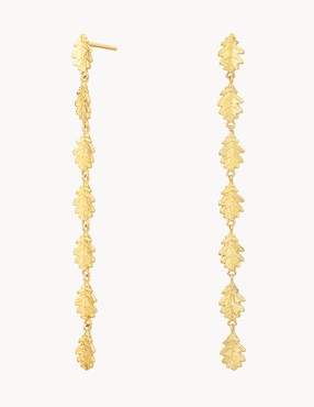 Aretes largos de hoja Apodemia Into the Woods baño de oro 18 k