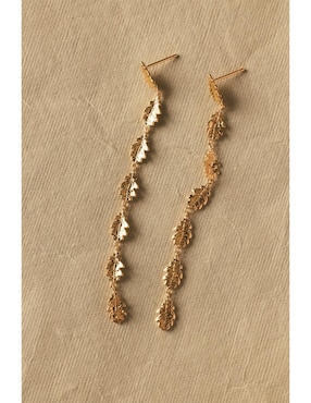 Aretes largos de hoja Apodemia Into the Woods baño de oro 18 k