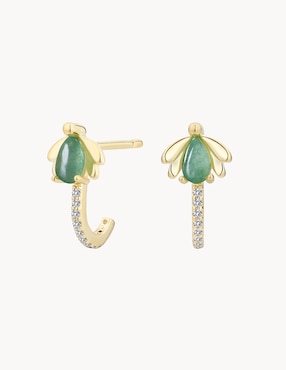 Arracadas Ovaladas Apodemia FIR Baño Oro 18 K Jade