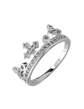 Anillo con gema de corona Ocean Heart Elegance cristal con acabado baño de oro blanco