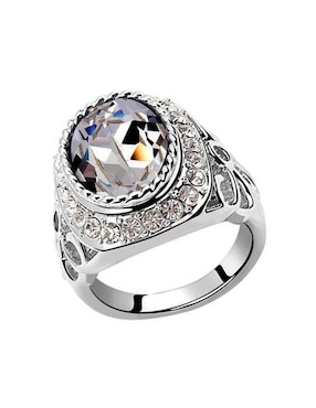 Anillo multi gemas cuadrado Ocean Heart Elegance cristal con acabado baño de oro blanco