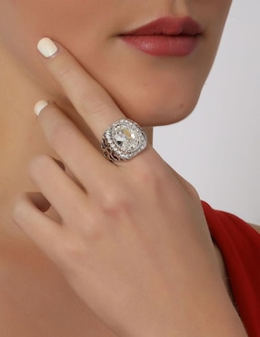 Anillo multi gemas cuadrado Ocean Heart Elegance cristal con acabado baño de oro blanco