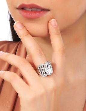 Anillo multi gemas ovalado Ocean Heart Elegance cristal con acabado baño de oro blanco