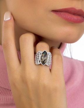 Anillo multi gemas ovalado Ocean Heart Elegance cristal con acabado baño de oro blanco