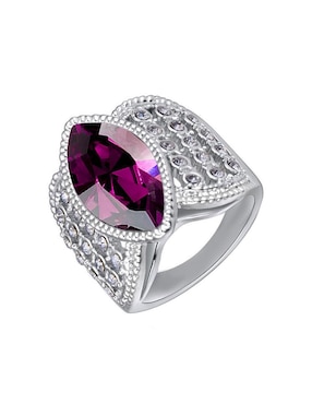 Anillo multi gemas ovalado Ocean Heart Elegance cristal con acabado baño de oro blanco