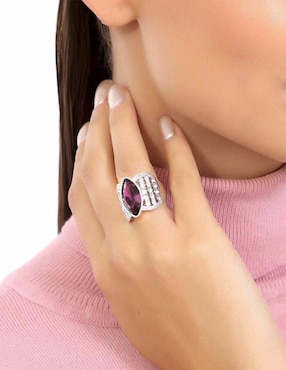Anillo multi gemas ovalado Ocean Heart Elegance cristal con acabado baño de oro blanco
