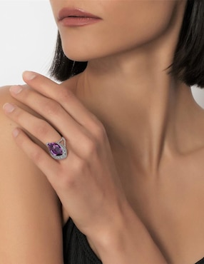 Anillo con gema ovalado Ocean Heart Elegance cristal con acabado baño de oro blanco