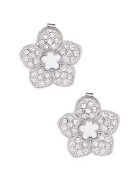 Aretes Cortos De Flor GUESS De Acero Inoxidable Con Acabado Brillante Circonita