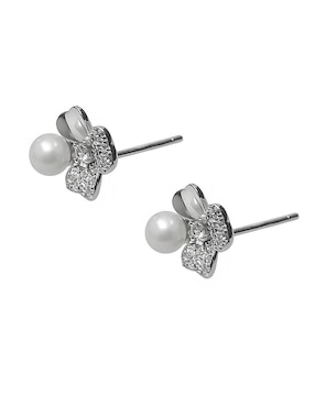 Aretes de trébol Sofia Blum de plata P 925 con acabado baño rodio circonita