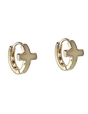 Aretes Huggies De Cruz Sofia Blum De Plata P 925 Con Acabado Esmaltado