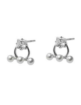 Aretes circulares Sofia Blum de plata P 925 con acabado baño rodio circonita