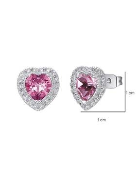Aretes de corazón Mayfer Joyería con acabado baño rodio cristal