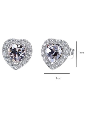 Aretes de corazón Mayfer Joyería con acabado baño rodio cristal
