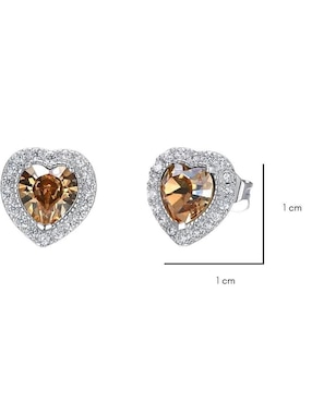 Aretes de corazón Mayfer Joyería con acabado baño rodio cristal